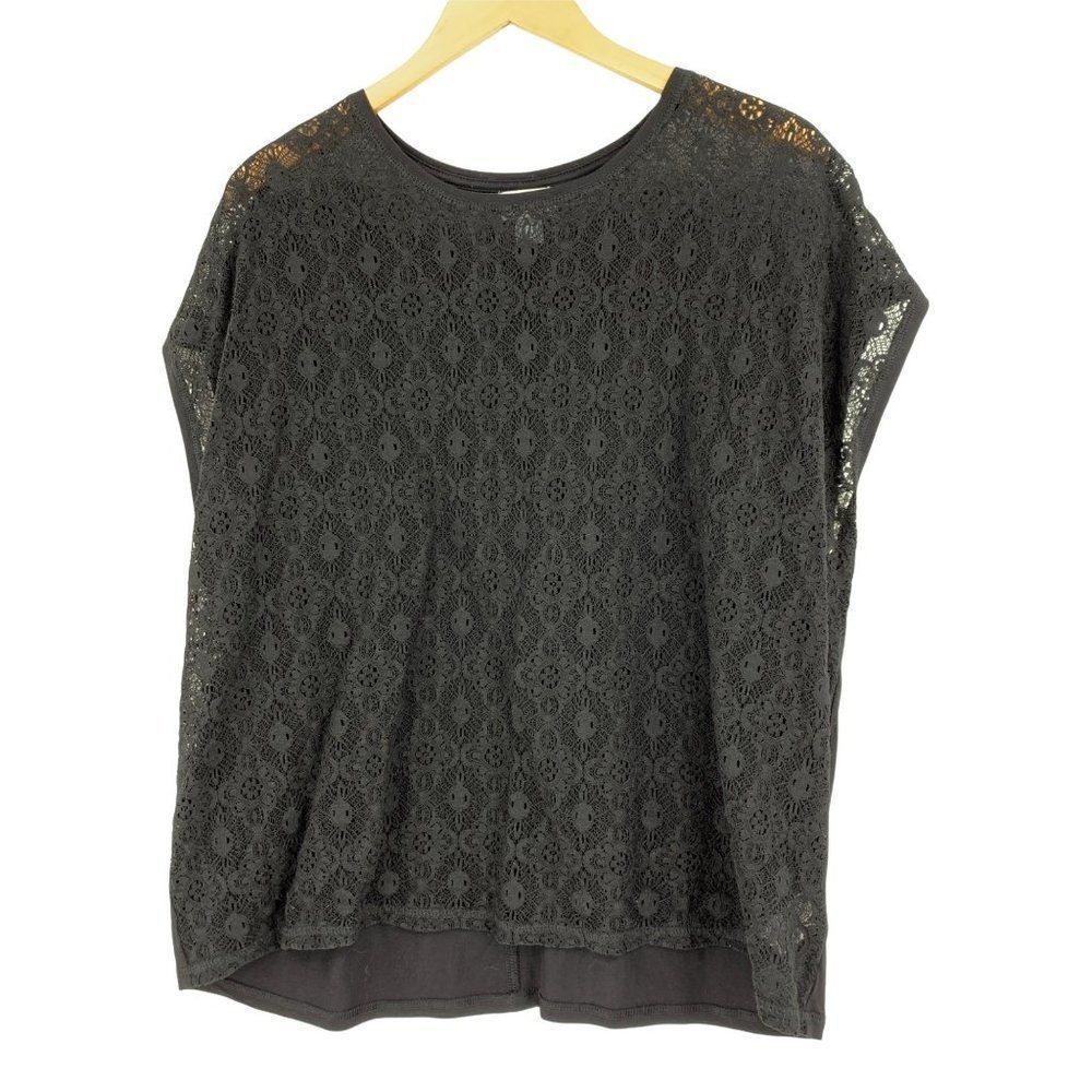 Womens Old Navy Black Lace T-shirt Cap Sleeve Top XLarge High Low 0564